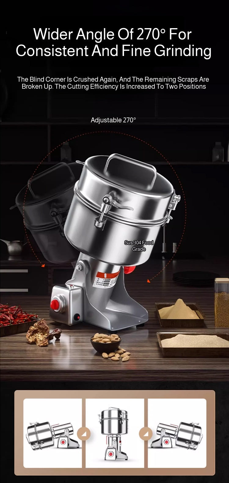 Grains and Cereals Grinder Grains Spices  Coffee Dry Food Grinder Mill Grinding Machine Gristmill Home Flour Powder Crusher