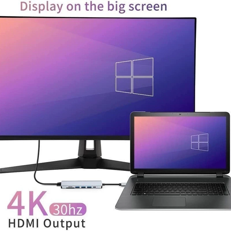 Type C 7 in 1 TypeC Hub PD87W 4K 30Hz HD Converter TF SD Card Reader USB3.0 HDMI for PC Laptop Tablt Otg