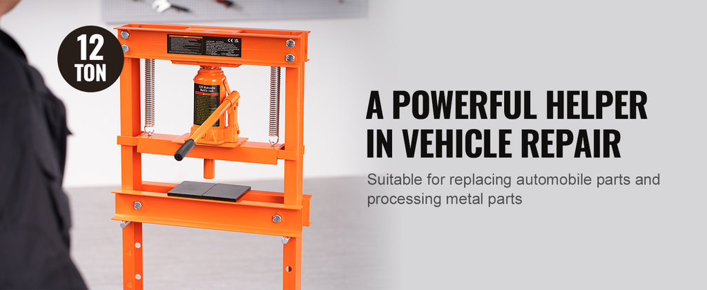 SucceBuy 6/12T Hydraulic H-Frame Garage Floor Adjustable Shop Press with Plates 6T/12T Orange for Garages or Professional Shop