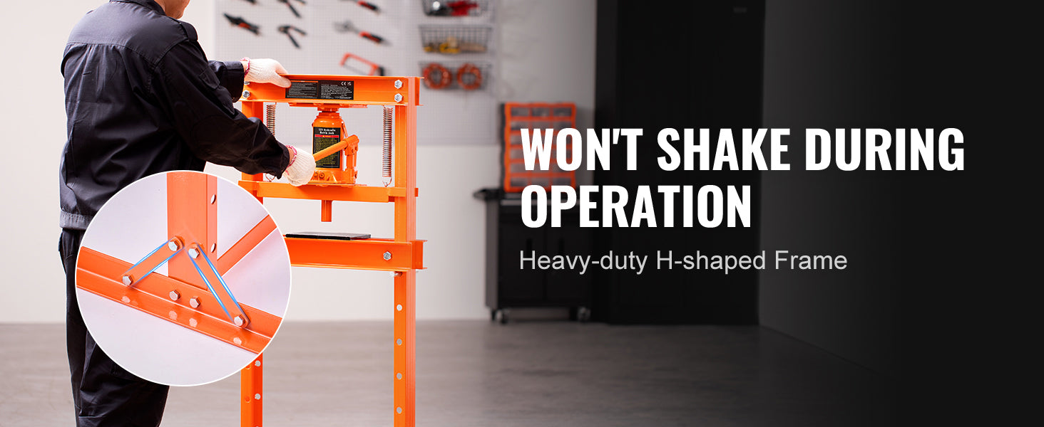 SucceBuy 6/12T Hydraulic H-Frame Garage Floor Adjustable Shop Press with Plates 6T/12T Orange for Garages or Professional Shop