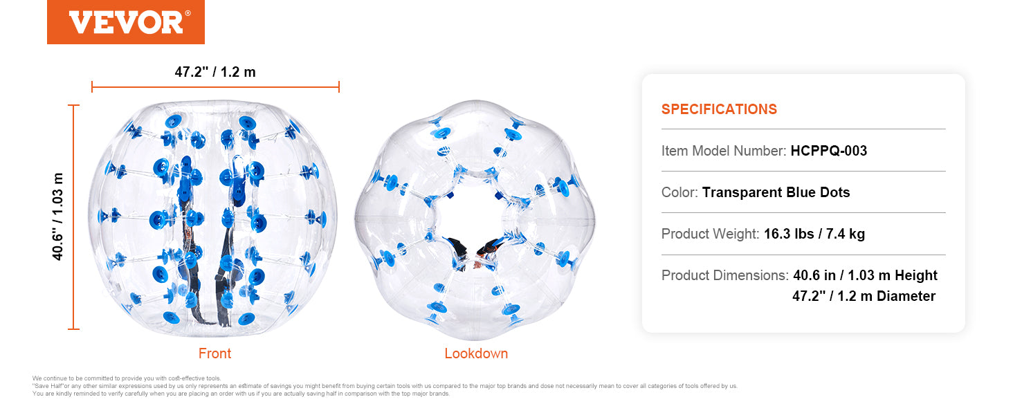 SucceBuy Inflatable Bumper Ball 4FT/1.2M Body Sumo Zorb Balls for Teen & Adult 0.8mm PVC Bubble Balls Bumper Bopper Toys