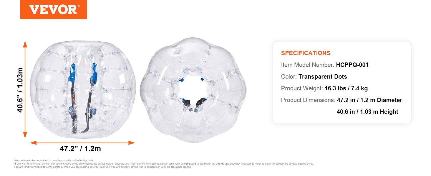 SucceBuy Inflatable Bumper Ball 4FT/1.2M Body Sumo Zorb Balls for Teen & Adult 0.8mm PVC Bubble Balls Bumper Bopper Toys
