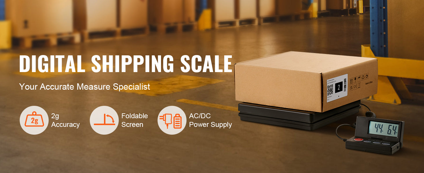SucceBuy 110 lbs Digital Postal Shipping Scale with Timer 90° Foldable LCD Screen AC/DC Powered Package Scale for Laggage Home