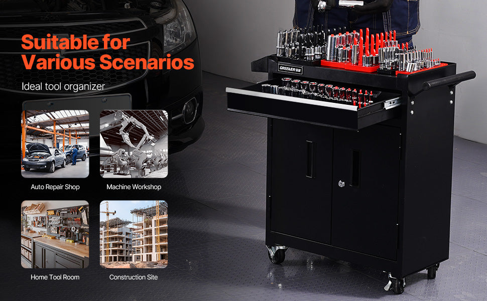 VEVOR 8PCS Socket Organizer Tray Set 1/4'' 3/8'' & 1/2'' Metric SAE Socket Holder up to 176PCS Standard & Deep Sockets for Tools
