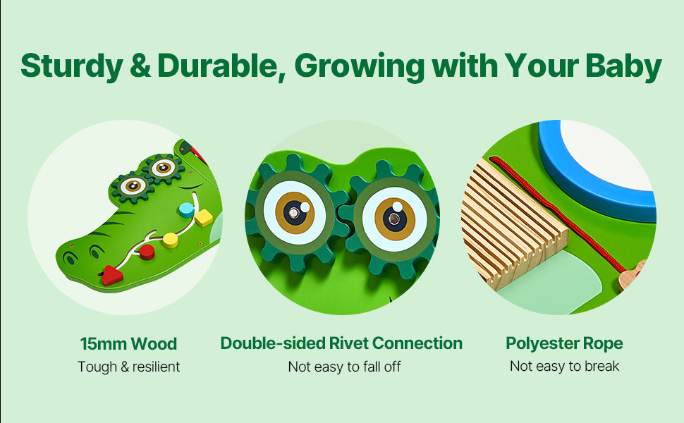 SucceBuy 9-Activities Crocodile Kids Busy Hanging Board Toy Montessori Early Learning Puzzle Decor Panels Toys for Children Gift